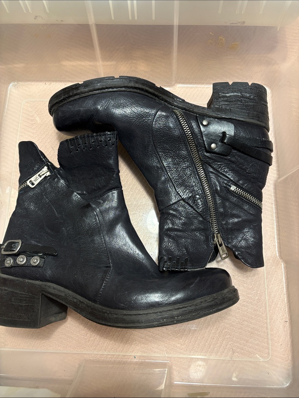 A.S.98 Black-Leather Moto-Style Harness Boots Handmade in Italy 42/10.5M $395